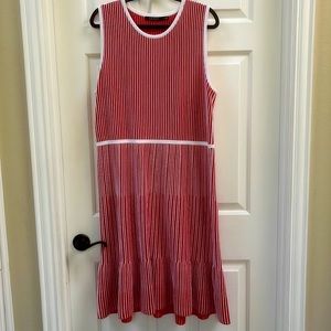 Lauren Ralph Lauren Womens Striped Sleeveless Flounce Dress Red XL